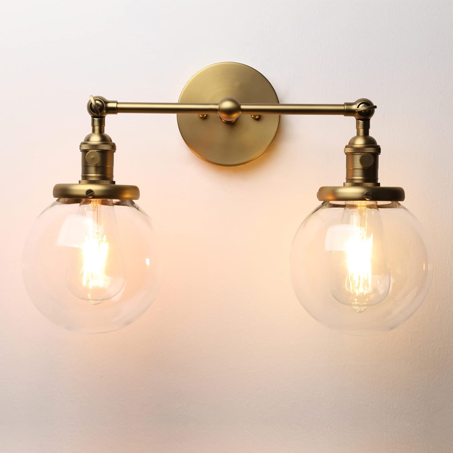 Phansthy Vintage 2 Light Wall Sconce Industrial Wall Light with Dual 5.9 Inches Globe Glass Lampshade (Antique)