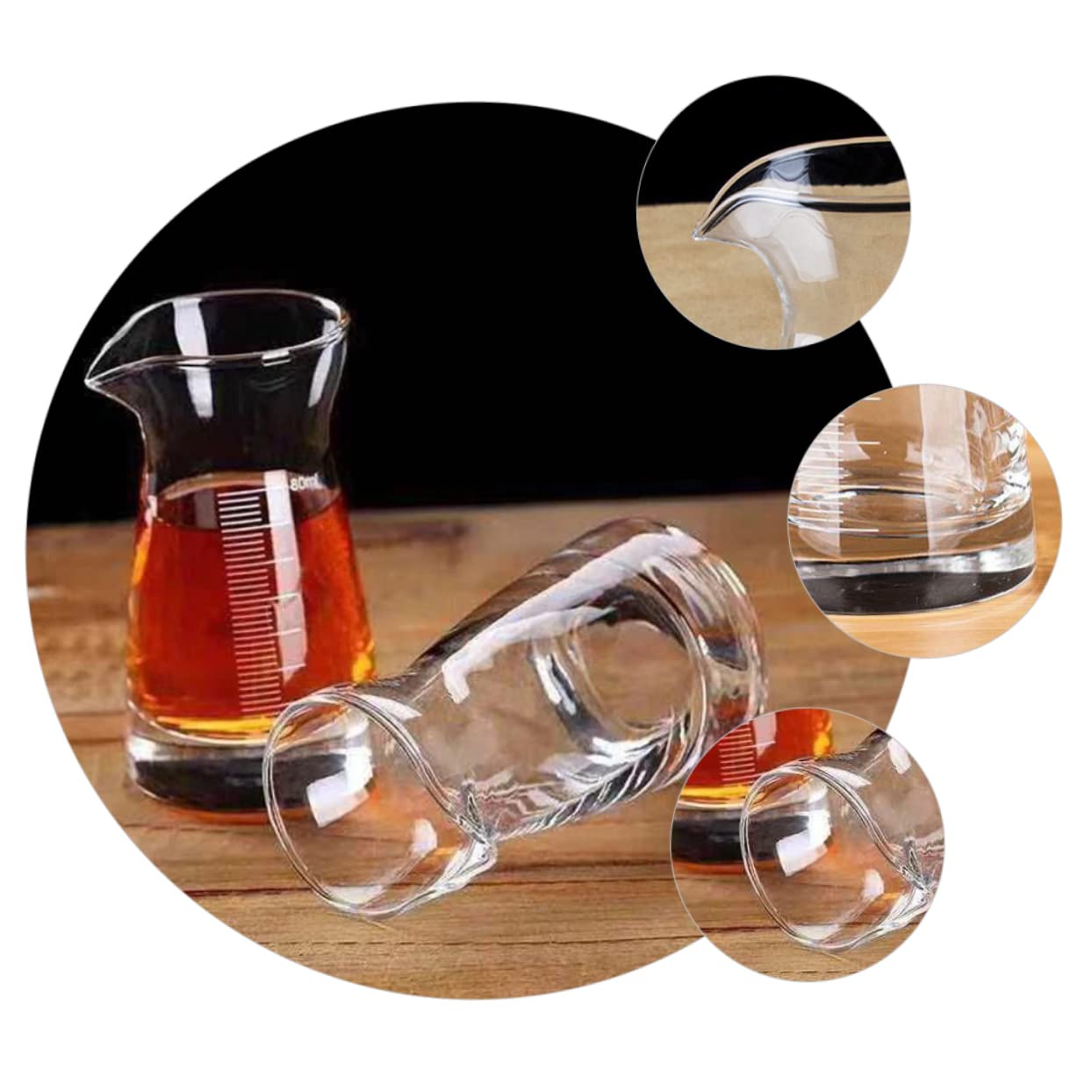 6Pièces Tasses à Mesurer Verre Lignes Échelle pour Cocktails Spiritueux Pichets Doseurs Verre Robustes Transparents