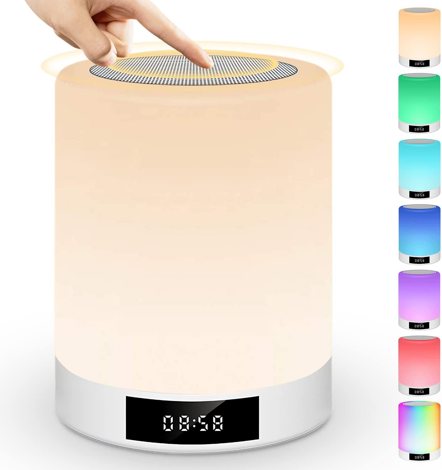 Upgraded Night Light Bluetooth Speaker, Portable Wireless Speaker Touch Control Bedside Lamp, Alarm Clock, FM Radio, Dimmable Warm Night Light & Colorful Lights, Ideal for Gift and Home Decor