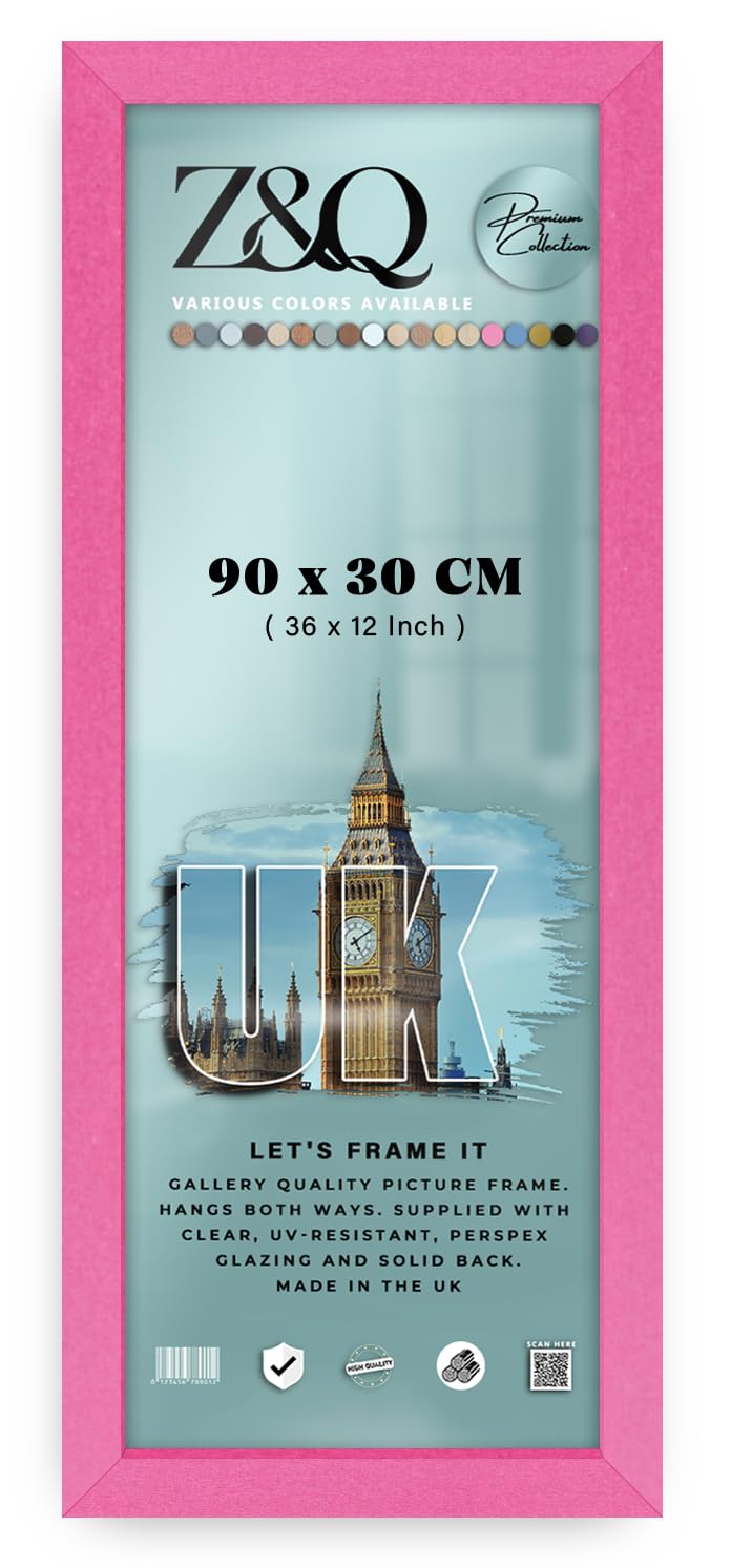 Z&Q | Modern MDF Picture Frame (90 x 30 CM) Elegant Wood Texture, Hanging Poster Holder 36 Inch x 12 Inch Stylish Wall Frame, 900 x 300 mm [ Pink ]