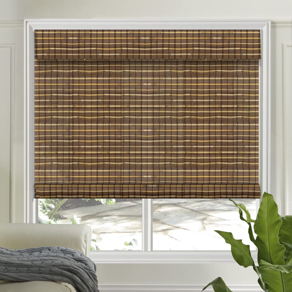 Letau No Drill No Tools Cordless Wood Window Shades Blinds, Bamboo Light Filtering Roller Shades, Color 6