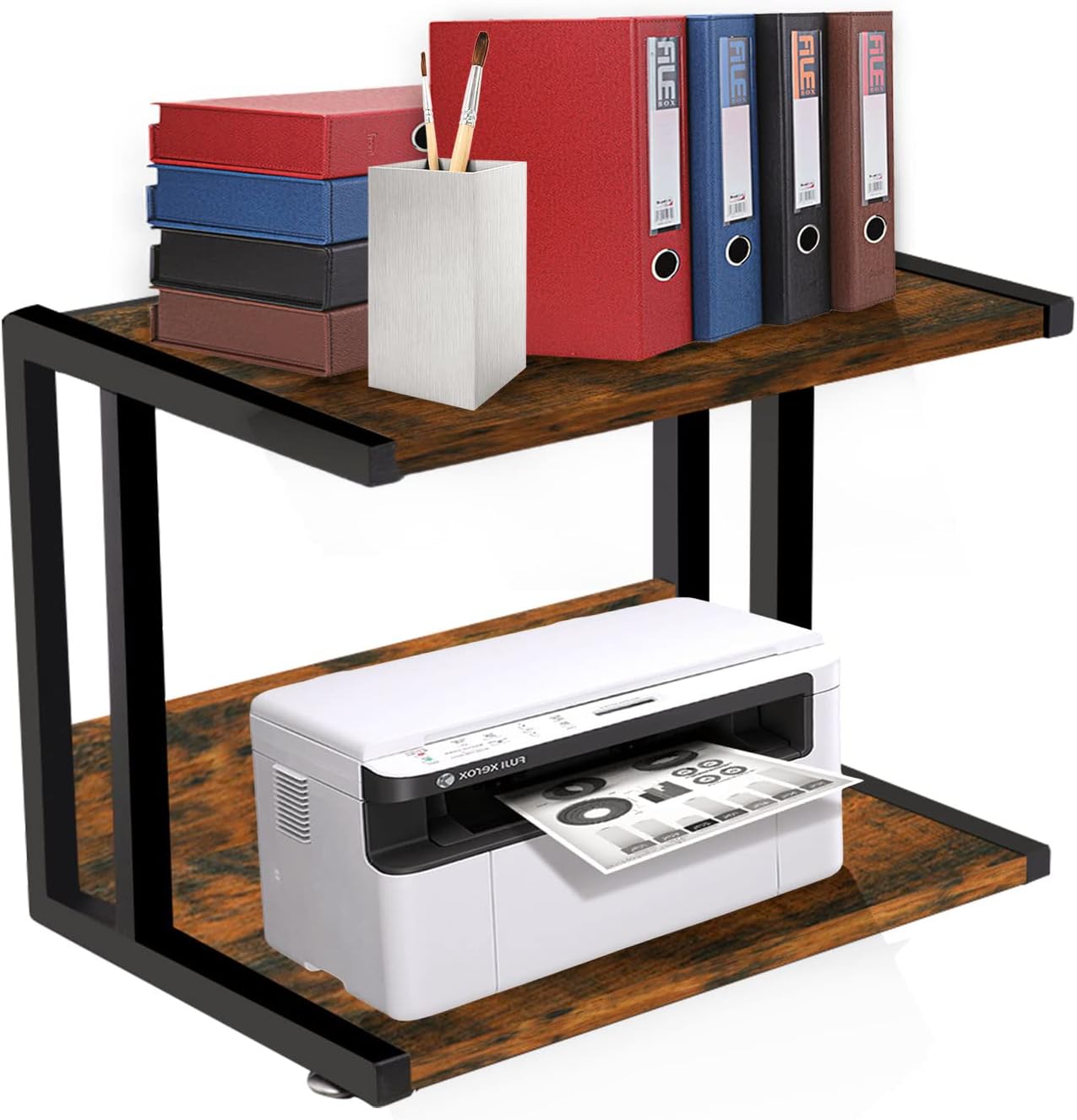 OUTBROS Vintage Printer Stand Holder with 2 Tier Storage
