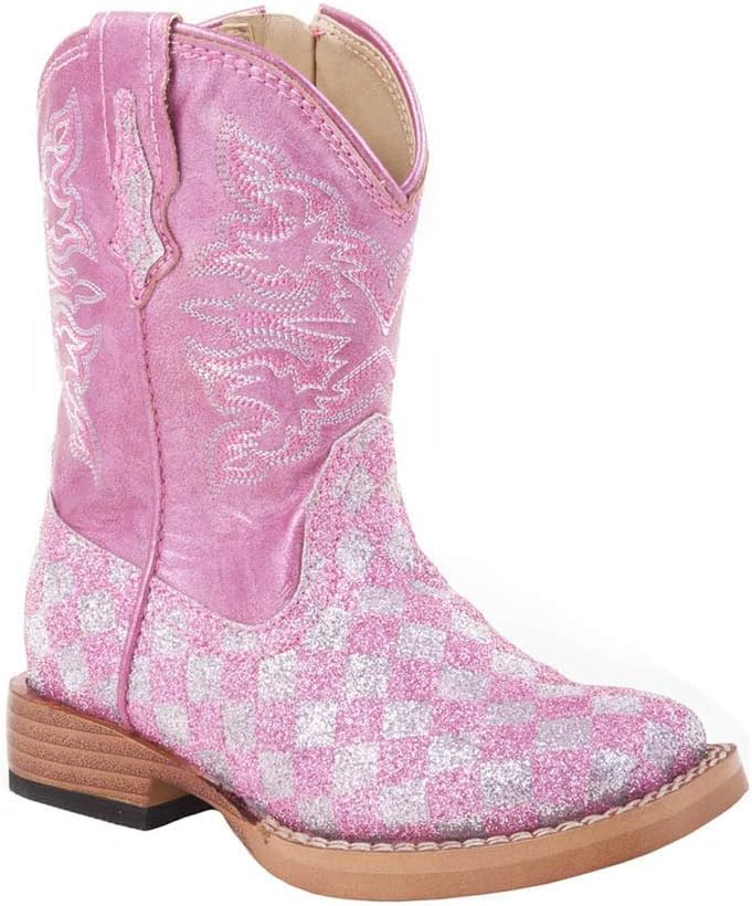 ROPER Kids Girls Checkered Square Toe Casual Boots Mid Calf