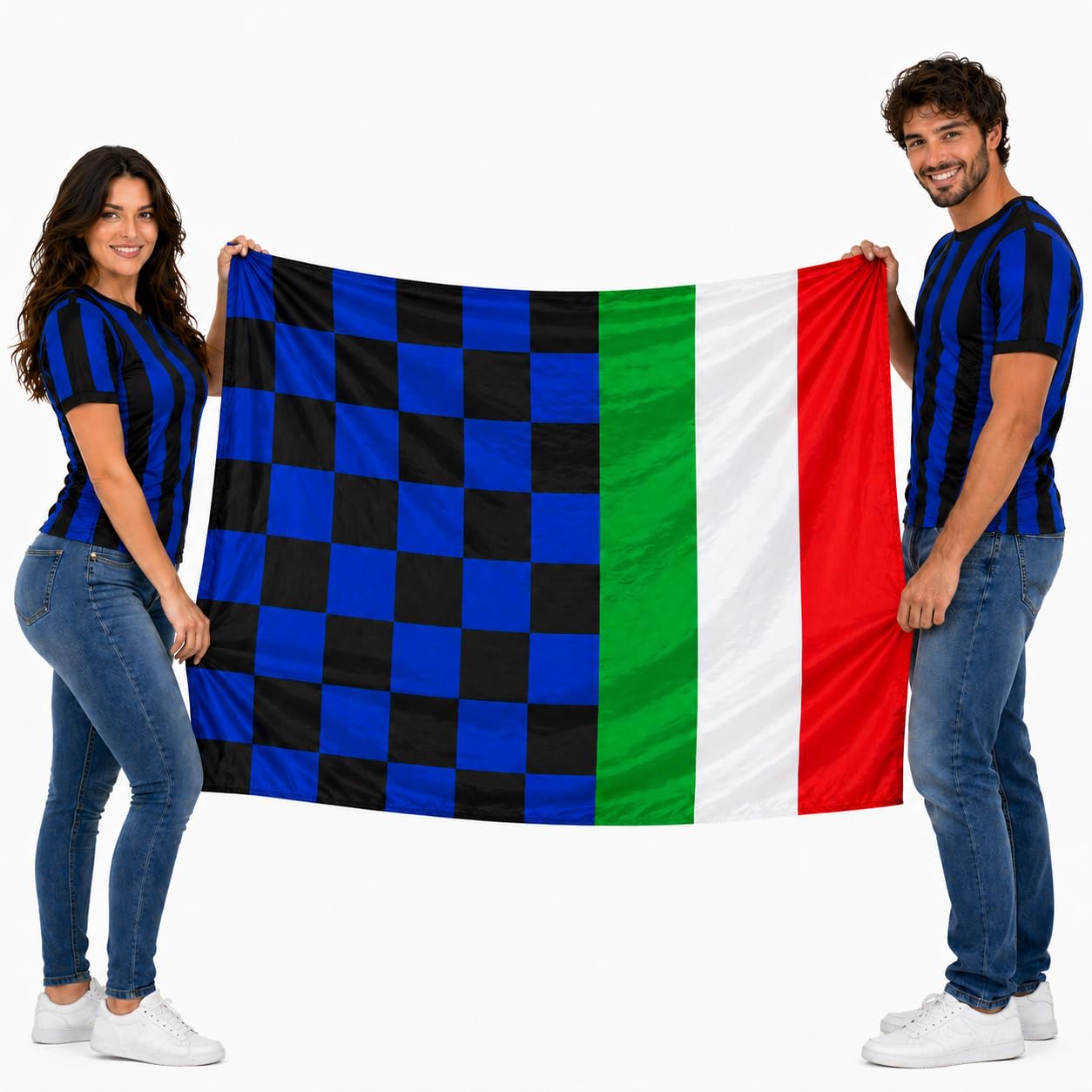 Bandiera Stadio 100x150 Gigante 140x200 cm Nero ed Azzurro Tricolore Bandiere Nero ed azzurre PS 03651