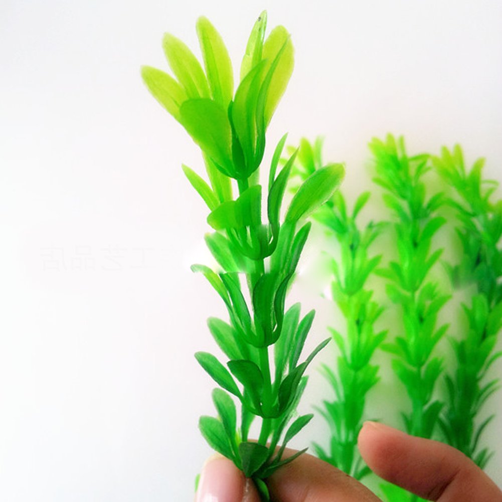 SLSON 4pcs Plantas Artificiales del Acuario Planta de Agua plástica decoración del Tanque de Pescados 11 Pulgadas de Altura Verde