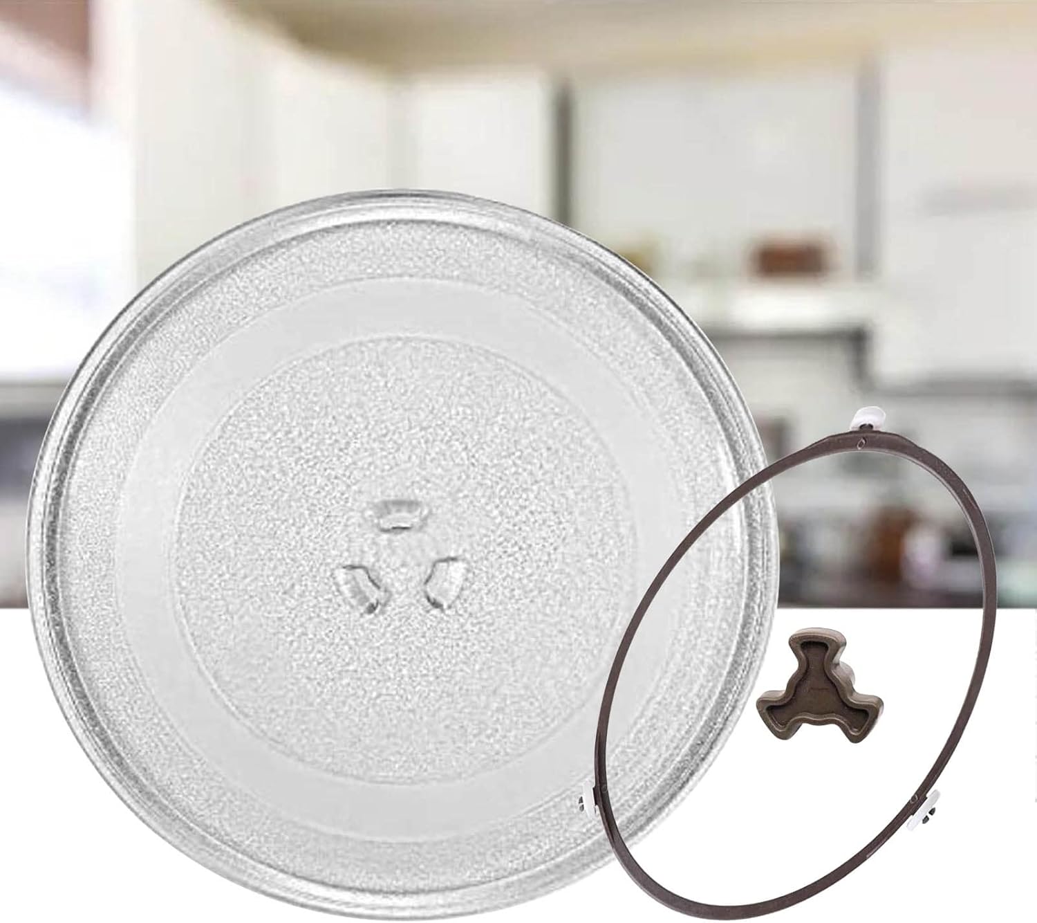LIGUOYI Microwave Oven Cooking Plate with Microwave Turntable Coupler and Ring, Round Microwave Glass Turntable Plate, 245mm 270mm Diameter, Replacement Microwave Oven Tray, Heat Resistance