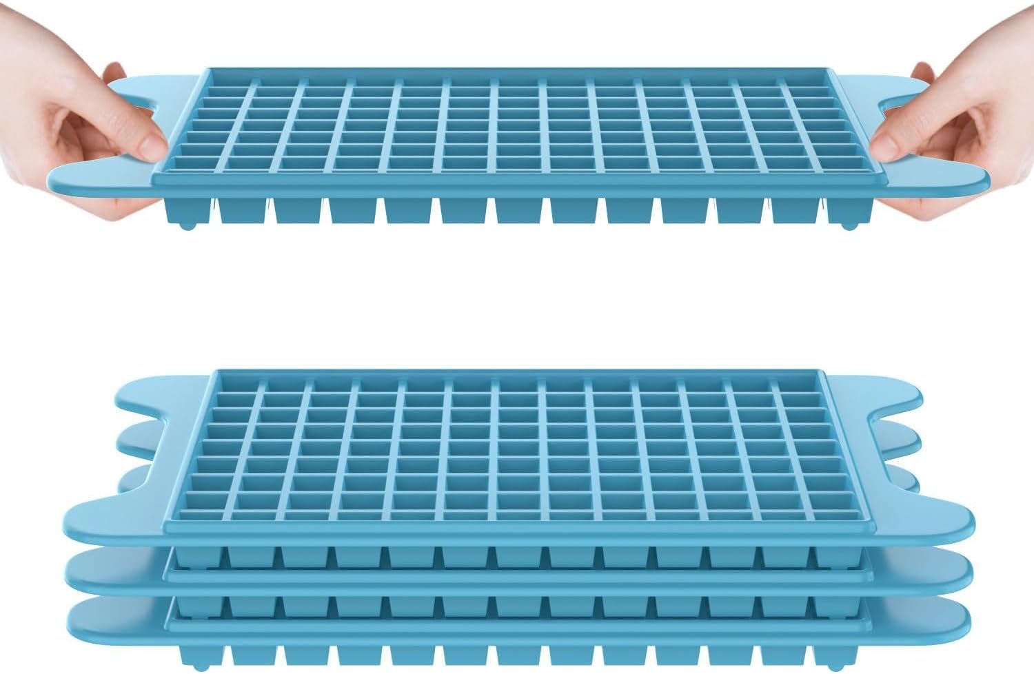 Mini Ice Cube Tray for Freezer: 4PCS Easy Release Nugget Ice Trays with Bin - 117pcs 0.4 Inch Small Ice Cubes, Blue