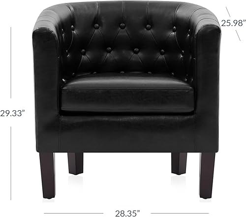 Miniatura 2 de BELLEZE Sillas decorativas negras para sala de estar, elegante sillón tapizado con barril capitoné, silla de club para dormitorio con patas