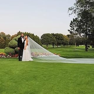 Heread Bride Wedding Veil 1 Tier Cathedral Fingertip Length Bridal Tulle Veils Hair Accessories with Comb and Cut Edge (212â€œLength, White)