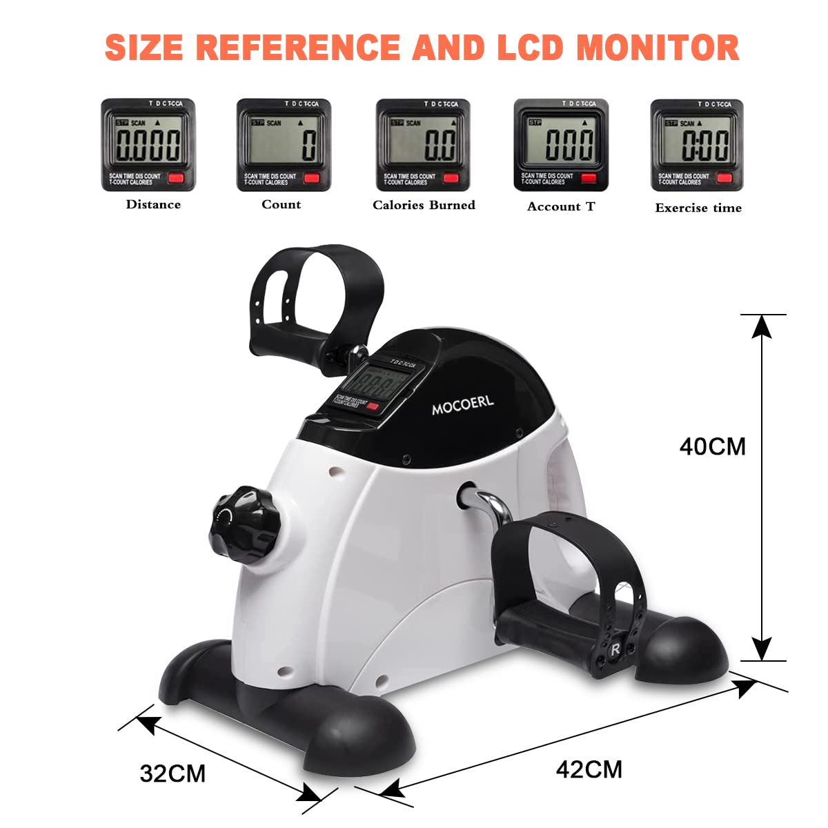 MOCOERL Mini Vélo d'Appartement Pliant, Pédalier Léger avec Résistance Réglable et Écran LCD, Appareil pour Jambes et Bras (Blanc)