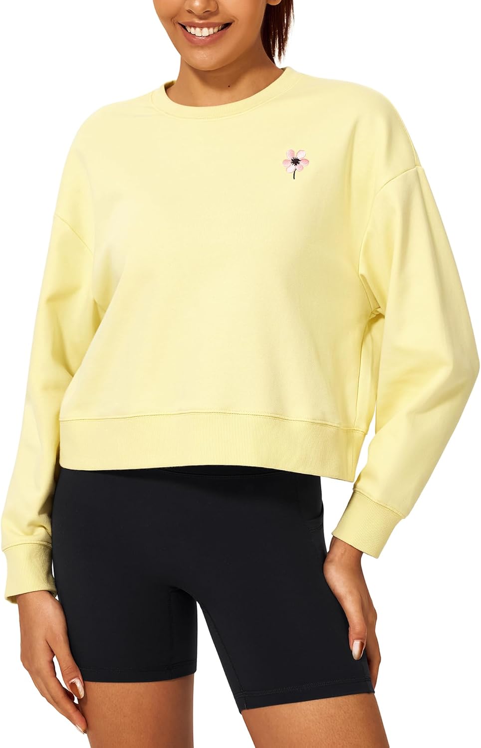 Stelle Cropped Sweatshirt for Women Crewneck Pullover Tops Oversized Long Sleeve Lightweight Casual Cotton Sweat Shirts