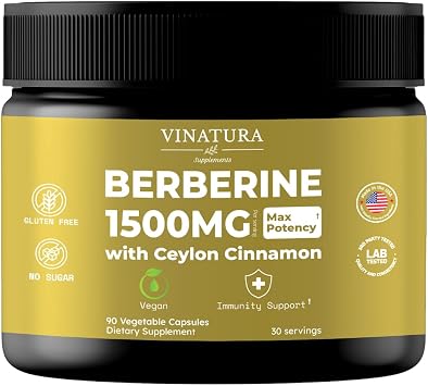 VINATURA Berberine 1500mg - Berberine Supplement with Ceylon Cinnamon, Max Potency Berberine HCL - 90 Capsules