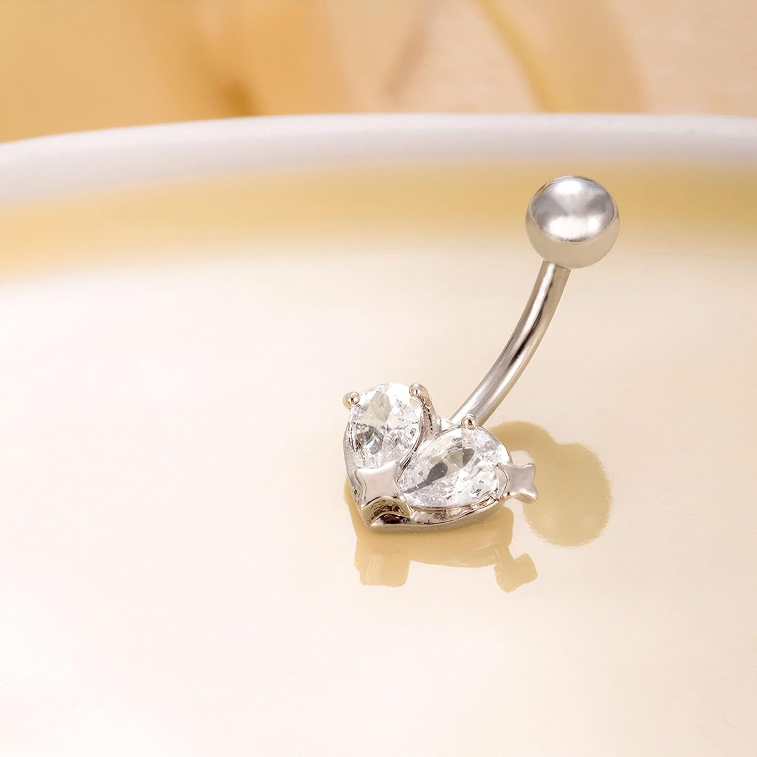 Heart Belly Button Ring, Hypoallergenic Belly Rings for Women, Stainless Steel Belly Button Rings for Navel Piercing Jewelry - Image 3