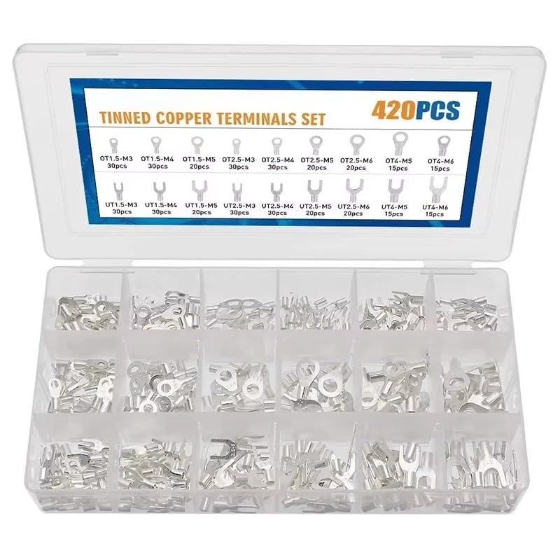 Ensemble de 420 cosses de câble à, connecteur de Fil électrique, Anneau en cuivre, Fourche, cosses de câble, kit d'assortiment d'outils M3 M4 M5 M6