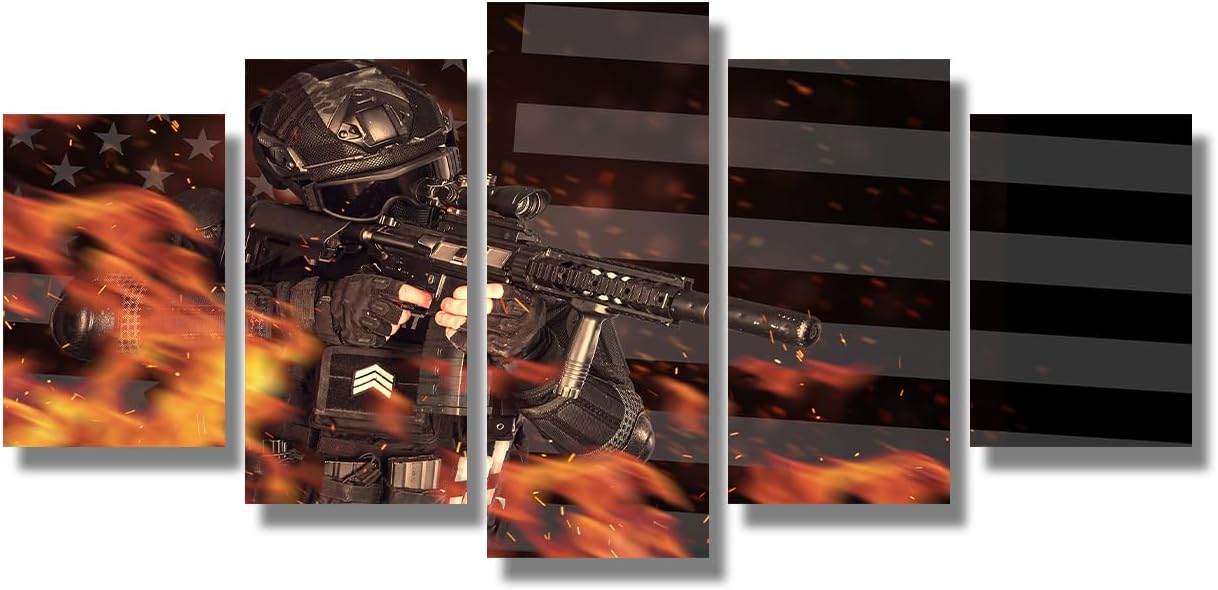 LSIUHWUWI 1 Piece Wall Decor, US Military Canvas Wall Art, AR-15 Carbine Rifle Artwork for Office Picture Print on Canvas, US Flag Wall Decorations for Living Bedroom Framed Ready to Hang 16X24 INCH