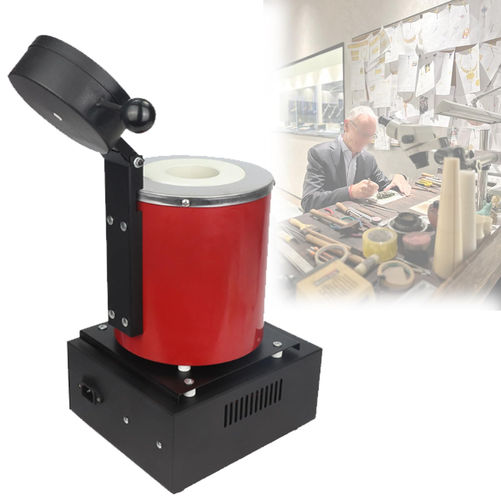 Pnpaea Electric Gold Melting Furnace,1150℃ Digital Metal Smelting Machine,with Graphite Crucible for Gold,Aluminum Refining Casting Furnace withoutSchutznetz-Red1kg