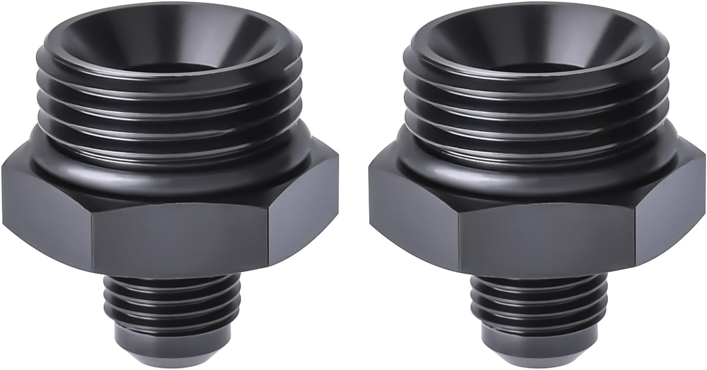 6AN Male Flare to 12AN ORB O-ring Adapter Fitting Aluminum Black, Pack of 2