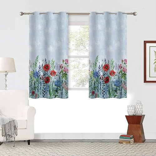 Miniatura 3 de Cortina de flores, 2 paneles de 42 x 63 pulgadas, plantas de primavera, jardín, malas hierbas, patrón de flores silvestres, cortina de ventana