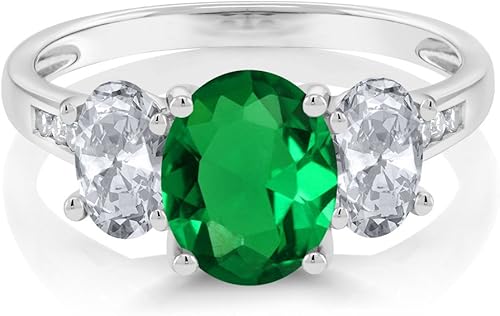 Vista 2 de Gem Stone King Anillo de compromiso de aniversario de boda de 3 piedras preciosas de oro blanco de 10 quilates con piedra natal y topacio blanco