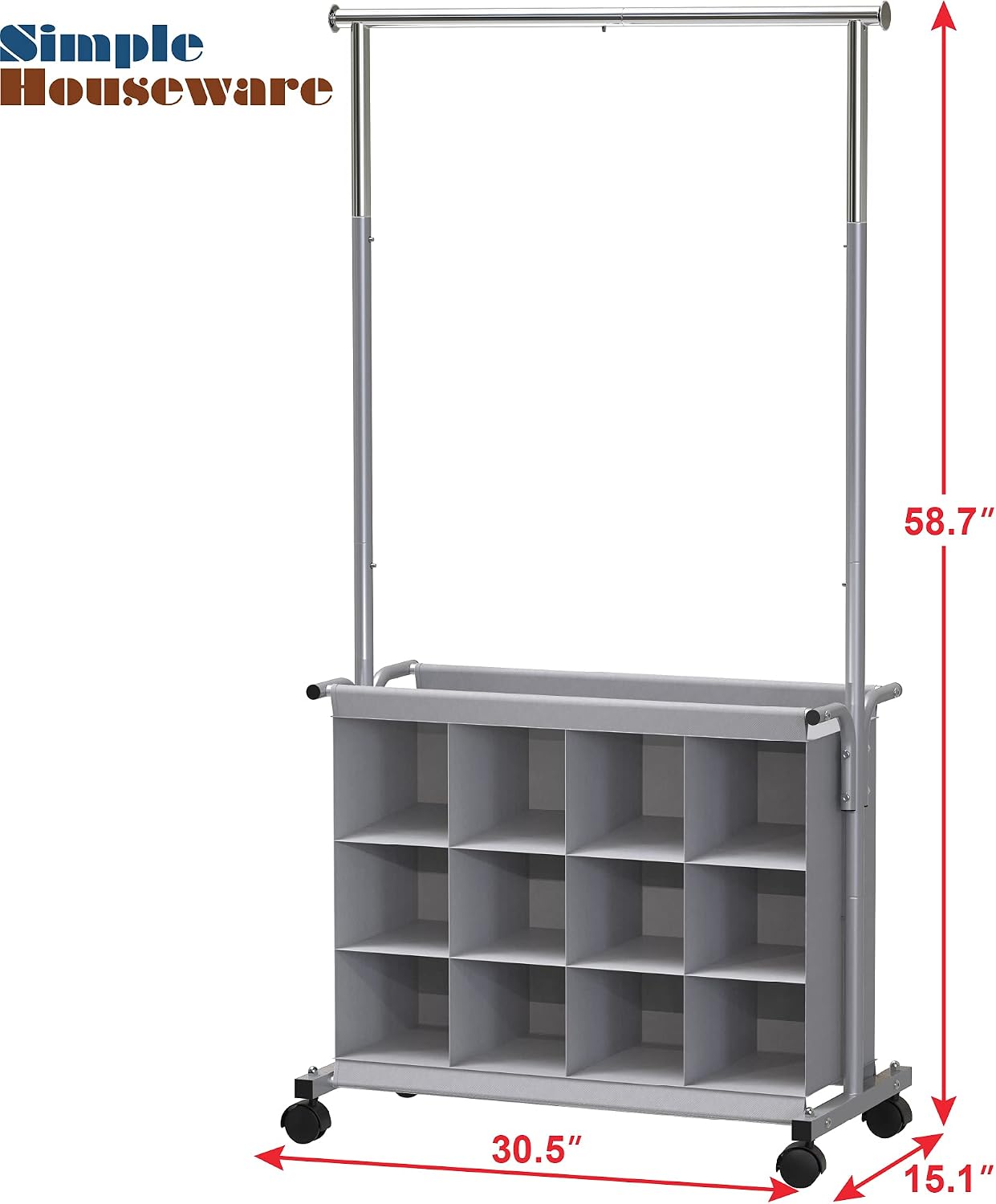 Simple Houseware Garment Rack with 16 Shoes Organizer, Grey