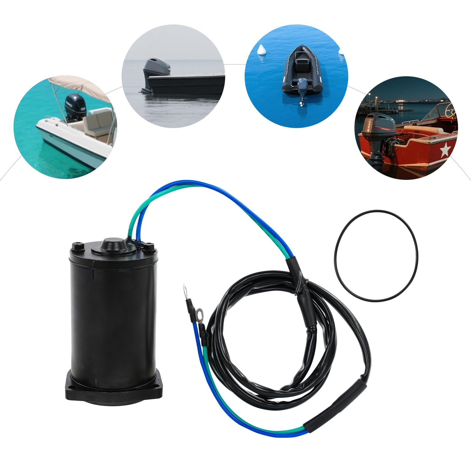 Motore di inclinazione e rifinitura per motore fuoribordo Yamaha - 200 W 12 V, adatto per 2 tempi 40-50/4 tempi 40-50 CV, OEM 62Y-43880-01, con anello di tenuta incluso, nero