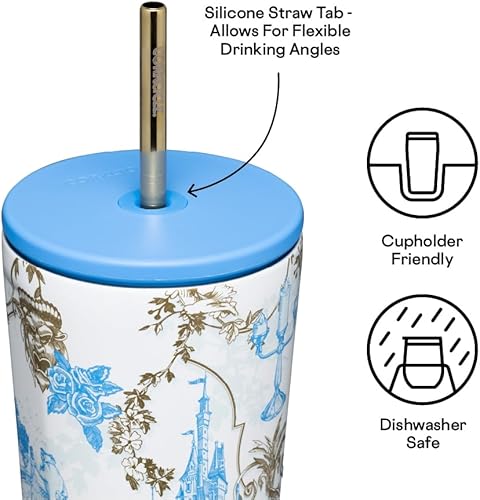 Miniatura 7 de Corkcicle x Disney Princess Belle - Vaso aislado con tapa y popote, de 24 onzas, botella de agua reutilizable que mantiene las bebidas frías 12