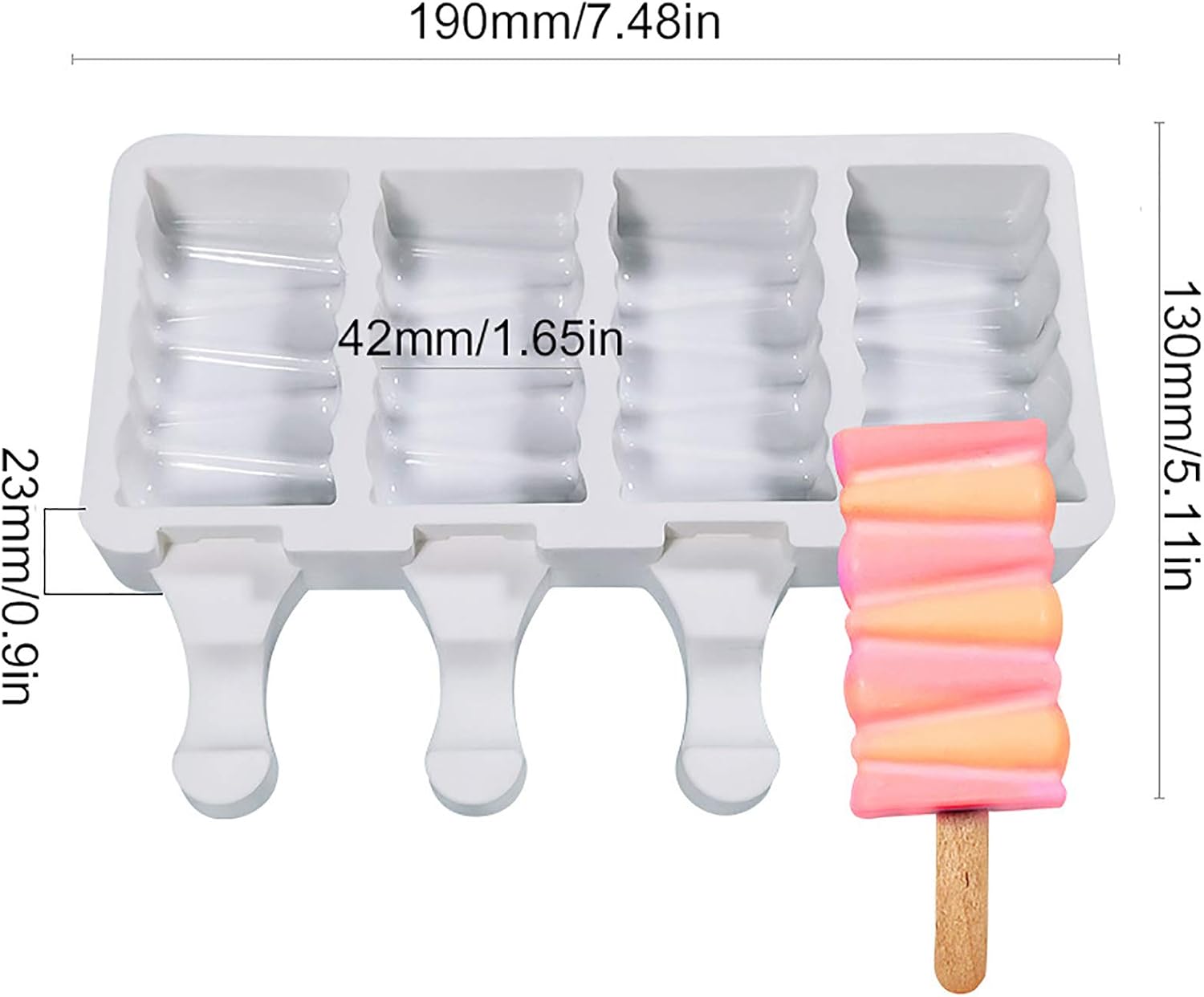 Vilihkc 2 Pack Popsicle Molds 4 Cavities Homemade Silicone Popsicle Molds for Kids Ice Pop Molds with 50 Wooden Sticks for DIY Ice Popsicle