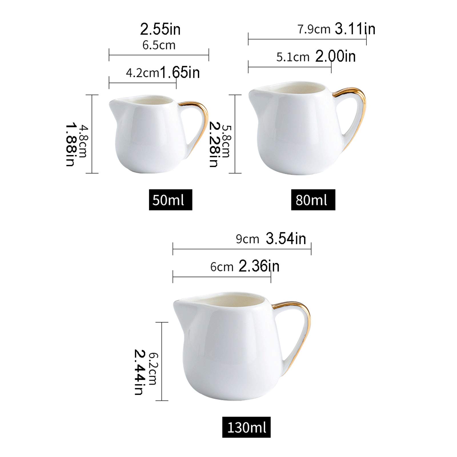caihuashopping Lattiera Barca da sugo Bianca con Bordi Dipinti d'oro, Artigianato ceramico, Vaso di Crema con la Bocca a Forma di V, caffettiera Lanciatore Brocche Creamer (Size : Large)