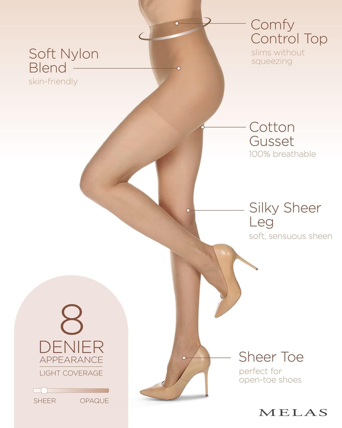 Women's Ultra-Sheer 8 Denier Bare Control Top Pantyhose - Image 3