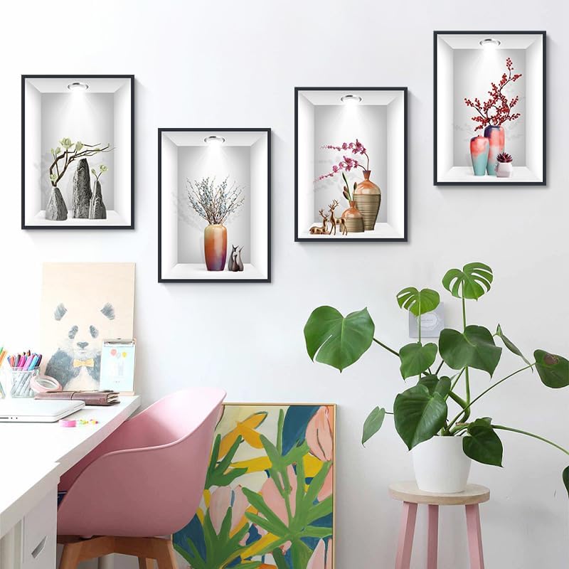 Miniatura 2 de Calcomanías de pared 3D para florero, flores de simulación, calcomanías de pared extraíbles para decoración del hogar, sala de estar, oficina,
