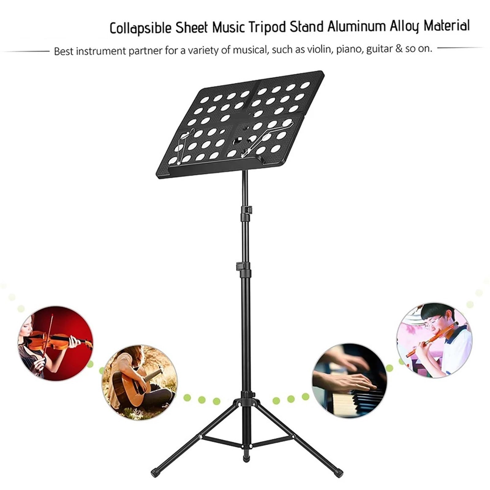 Atril para partituras Soporte de trípode plegable for partituras musicales, aleación aluminio, resistente al agua, for violín, piano y guitarra