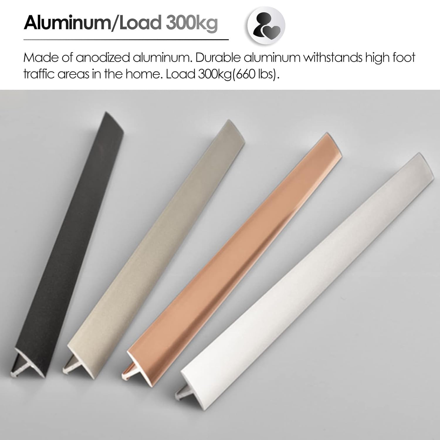 Black Vinyl Floor Transition Strip,2.2cm Wide T Molding Carpet/Tile Threshold Aluminium,Extra Long Doorway Reducer Wood to Tile(Size:Length 110cm/43 in)