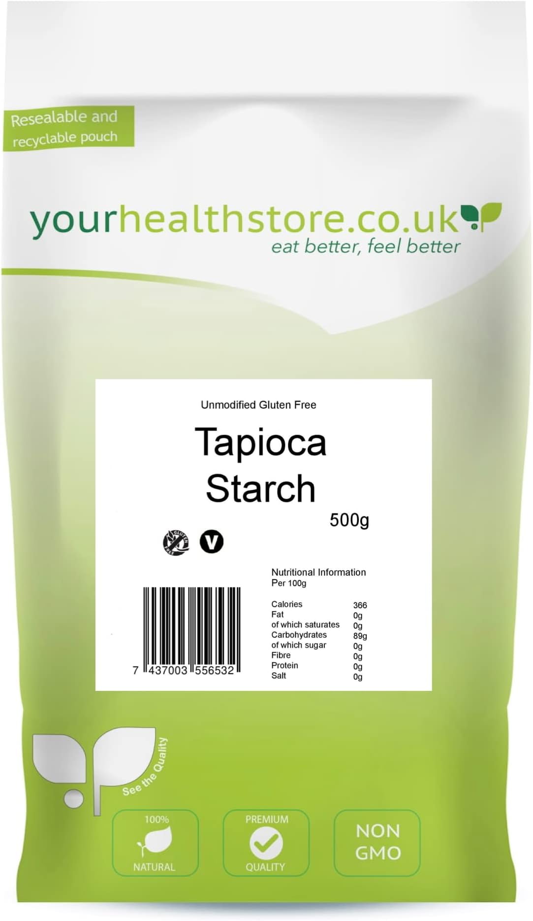 yourhealthstore Unmodified Tapioca Starch 500g, Gluten Free, Non GMO.