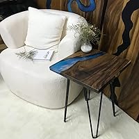 Vista 42 de Mesa de epoxi transparente, mesa de sofá con forma cuadrada, mesa auxiliar de resina de madera, mesa de centro de madera con borde natural para sala
