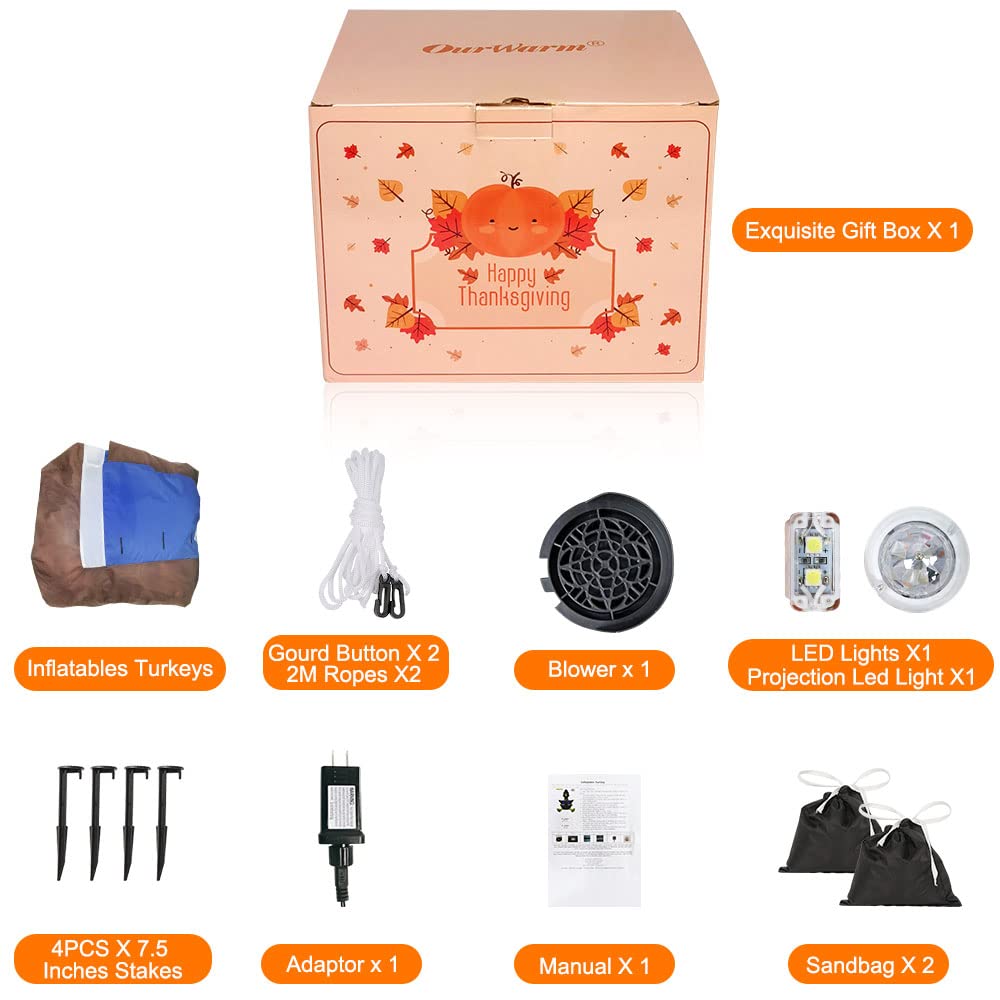 AerWo 6ft Inflatable Turkey Outdoor Thanksgiving Decoration, Light Up Blow Up Turkey Inflatable Built-in Colorful LED Rotating Lights with Stakes, Sandbag, for Fall Yard Party Holiday Decorations