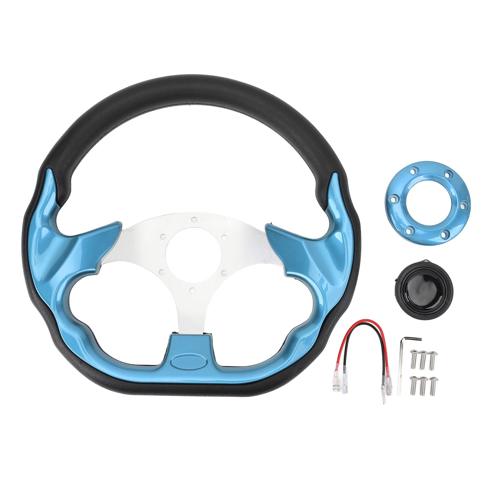 Elegante Volante per Auto Blu PU 13 Pollici - Impugnatura Migliorata, Ruota Sportiva Resistente all'impatto Facile Installazione Nei Veicoli (BLUE)