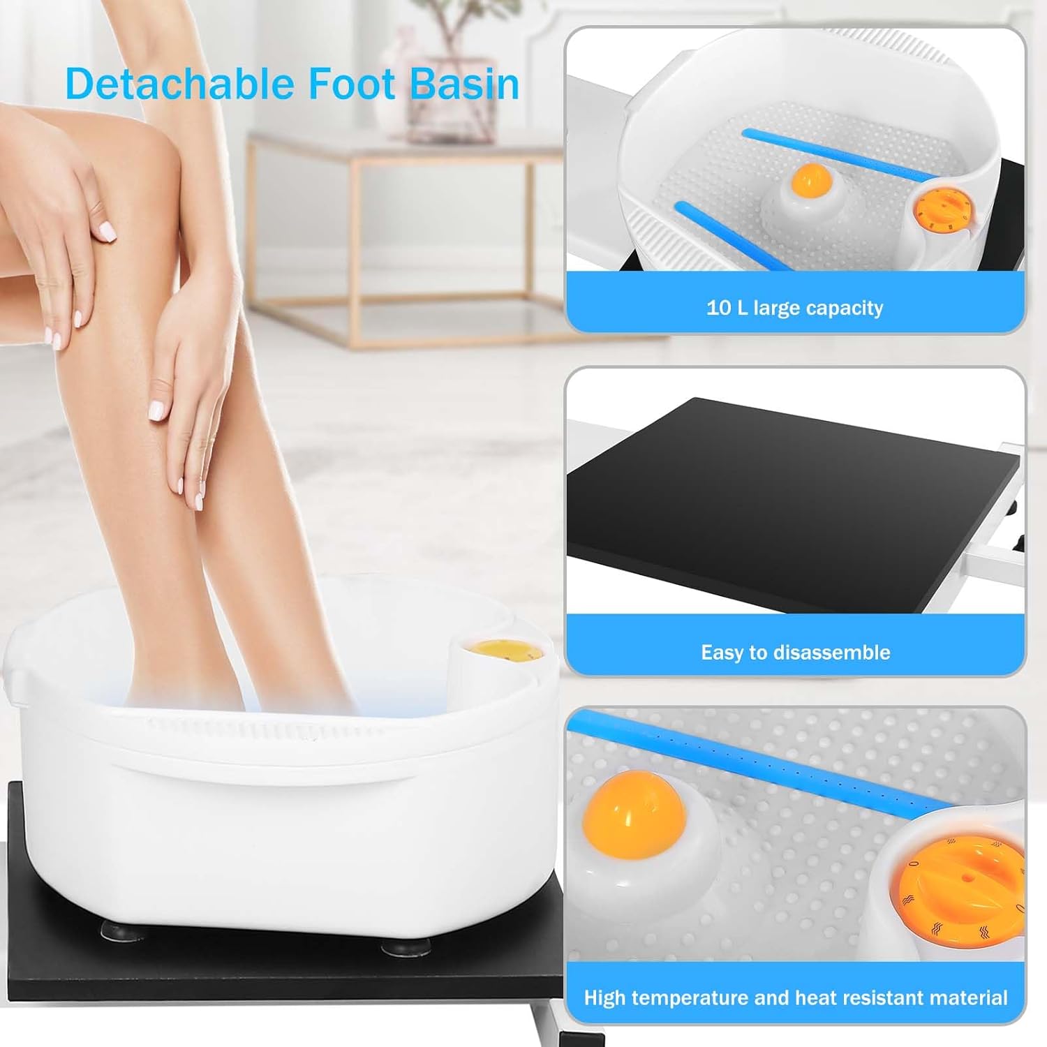 No Plumbing Pedicure Station,Height Adjustable Hydraulic Pedicure Chair for Nail Tech,Reclining Manicure Chair with Adjustable Headrest&Massage Basin,Foot Spa Chair for Spa,Home,Salon