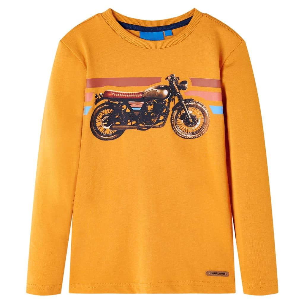 vidaXL Kids' T-Shirt with Long Sleeves Children T Shirt Motorbike Print Ochre 104