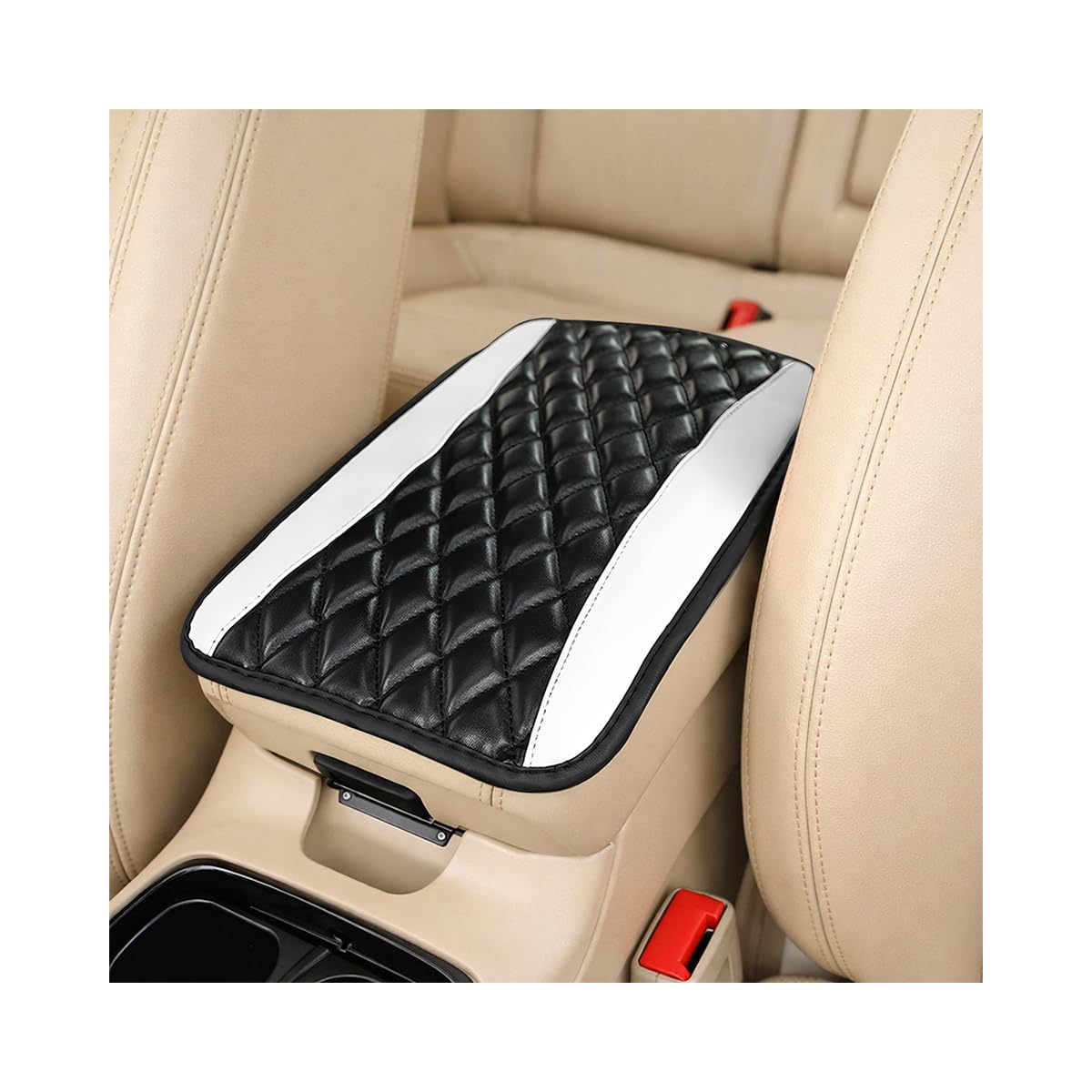 Car Center Console Cushion Pad, Leather Waterproof Automotive Seat Box Cover, Comfortable Vehicle Interior Armrest Protector Decor Accessories, Universal for SUV, Sedan, Truck (White)