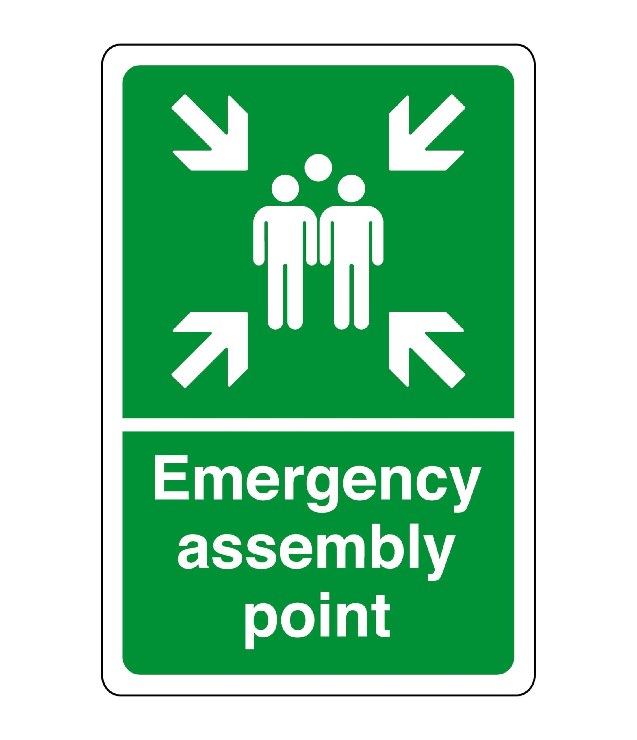 Emergency assembly point sign - safety sign - business signs, carpark safety signs - 1.2mm Rigid plastic for indoor/outdoor usage (300mm x 200mm) Viewing Distance within 7m.