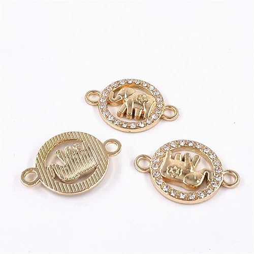 Miniatura 3 de Colgante de elefante de diamante dorado con doble agujero, 40 piezas, accesorios de joyería de animales, pulsera de bricolaje, collar, tobillera,