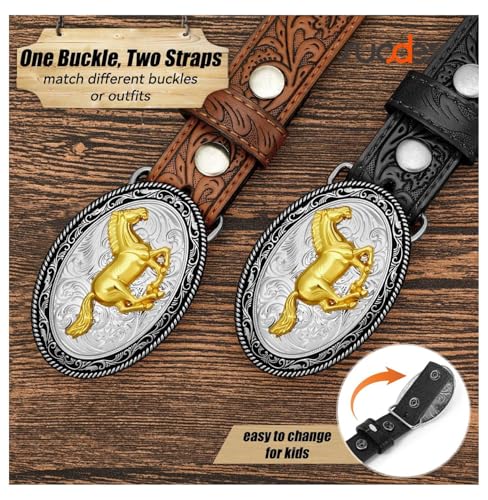 Kids Western Belts for Boys Girls, Embossed Leather Cowgirl Belt for Jeans - Adjustable Toddler Belts with Detachable Buckle, Gift for Christmas 5