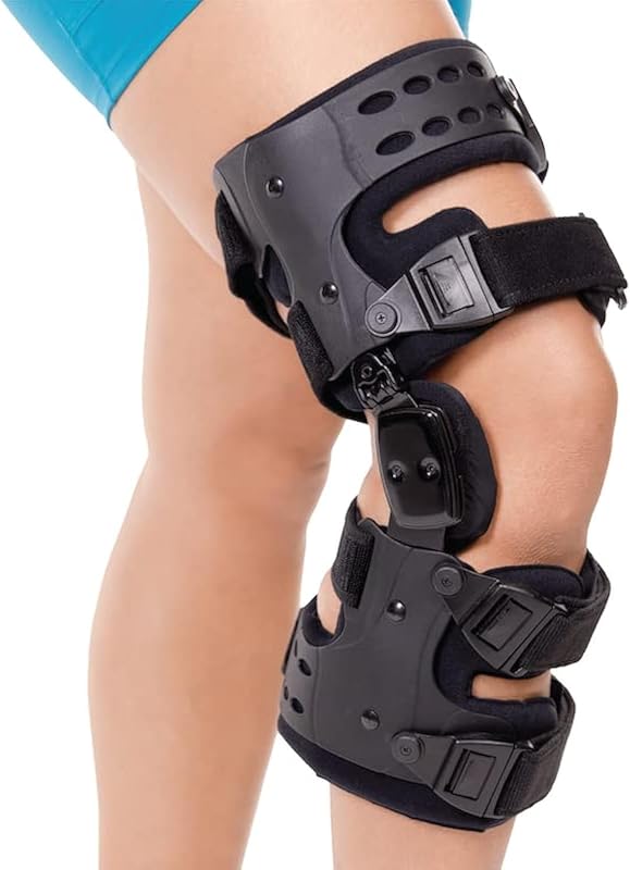 BraceAbility Rodillera descargadora de osteoartritis: el mejor soporte OA unicompartimental para dolor de artritis ósea, descarga de valgo del compartimento medial o lateral, reparación de cartílago artrítico (derecha)