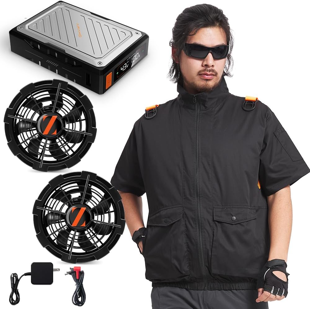 Amazon.co.jp: [Xinpeke] 空調作業服 半袖 【超爆風 43V業界最強電圧