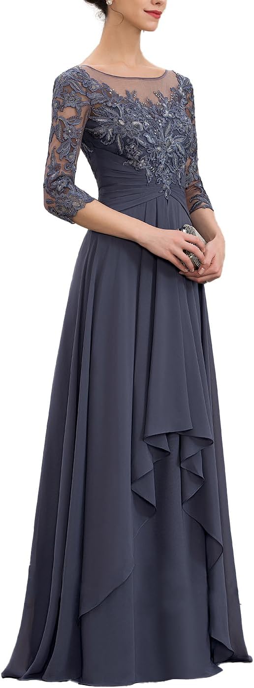 Women's Lace Applique Mother of The Bride Dress for Wedding 3/4 Sleeve Chiffon Formal Evening Dresses - Image 4
