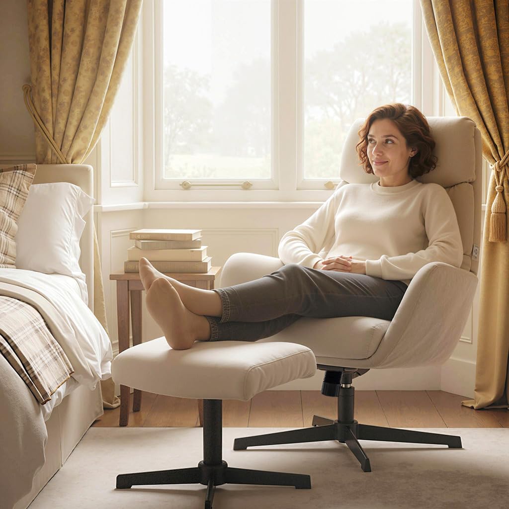 HOMCOM Relaxsessel mit Hocker mit Hoher Rückenlehne Wippfunktion Beige