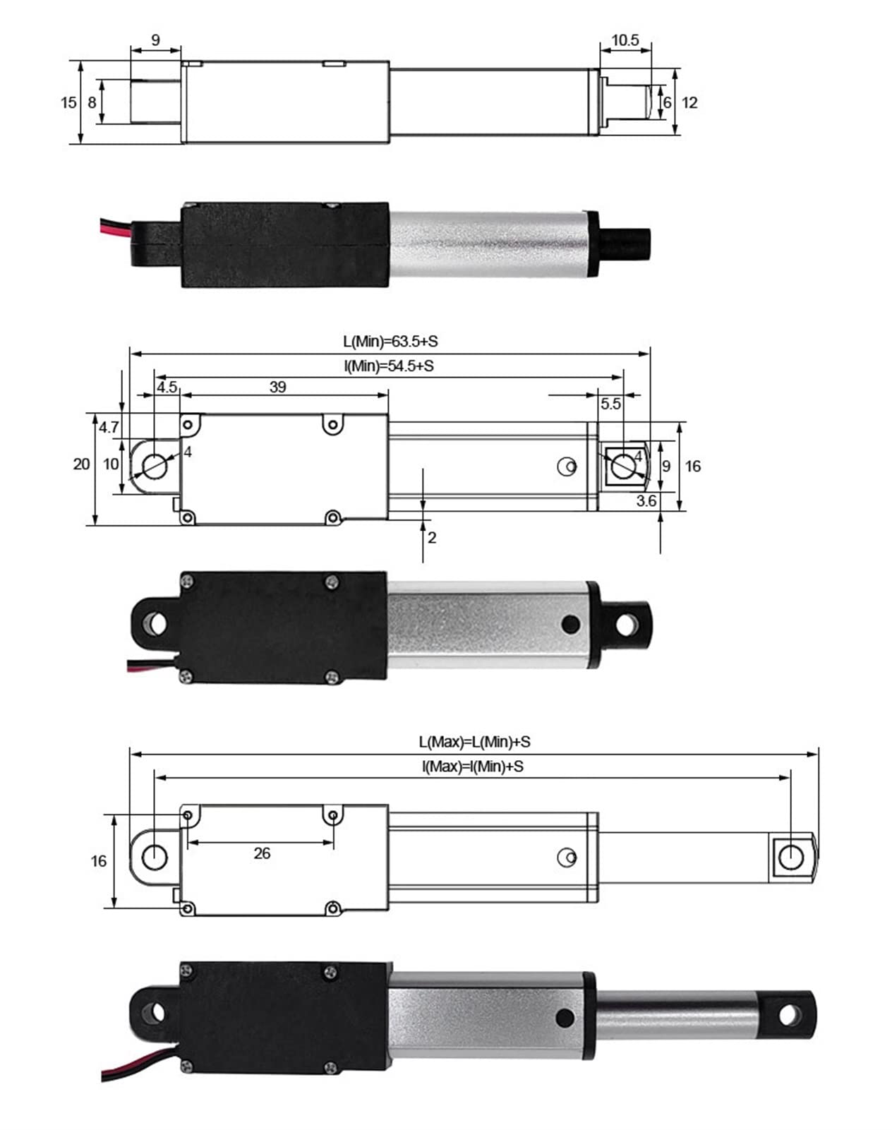 Actuador Lineal eléctrico de 12 V CC, Motor de 30 N, 60 N y 90 N, Controlador de Motor Lineal (Velocidad (RPM): 12 V, Carrera de 50 mm, 90 N)