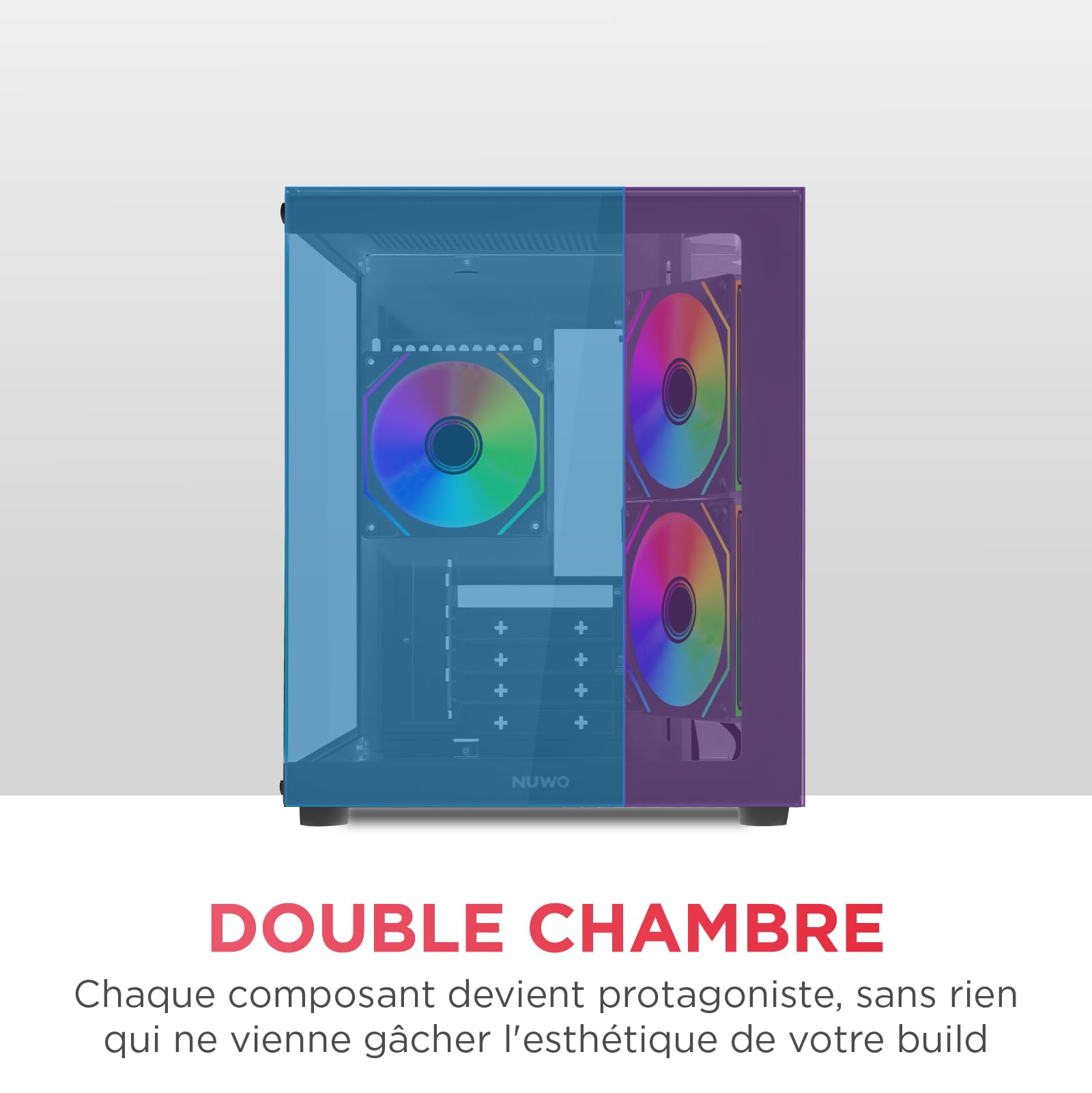 Nuwo Vitra BK100 | Boîtier PC Gaming Micro-ATX Micro Tour | 3 Ventilateurs ARGB 120 mm | Double caméra | Panneau Avant et latéral en Verre trempé | Noir