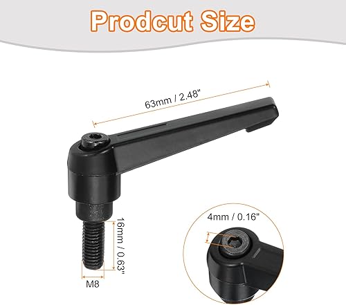 Miniatura 2 de uxcell 4 perillas ajustables M8 x 0.630 in, rosca macho, botón de trinquete de liberación rápida, perno giratorio para maquinaria de torno, color