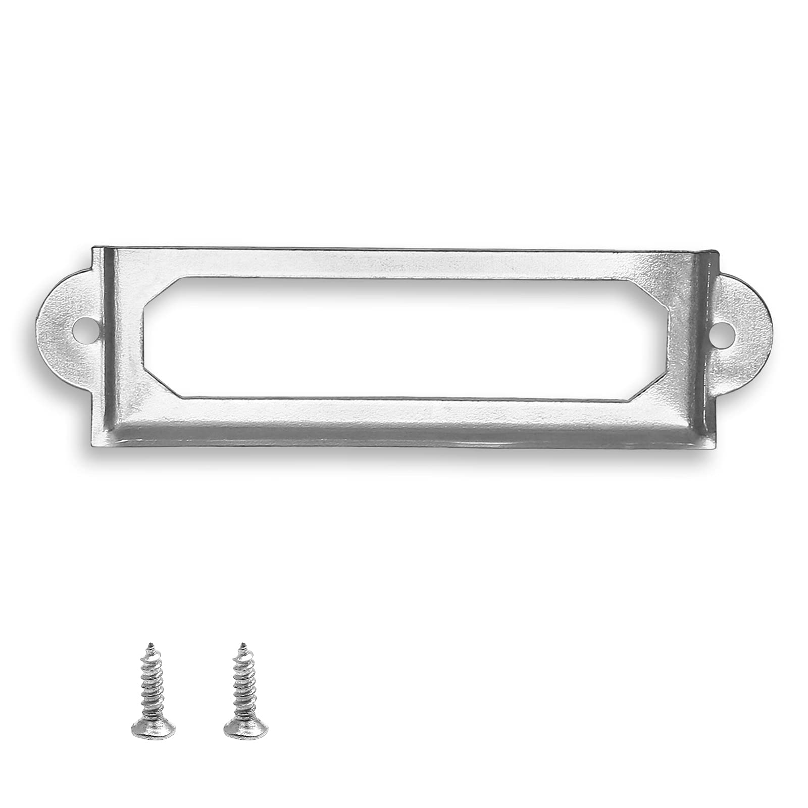 Rierdge 30 Pcs Antique Label Holder, 2.3 Inch Long Metal Office File Cabinet Shelves Drawer Name Card Label Holder Frames with Screws (Silver) — image 1